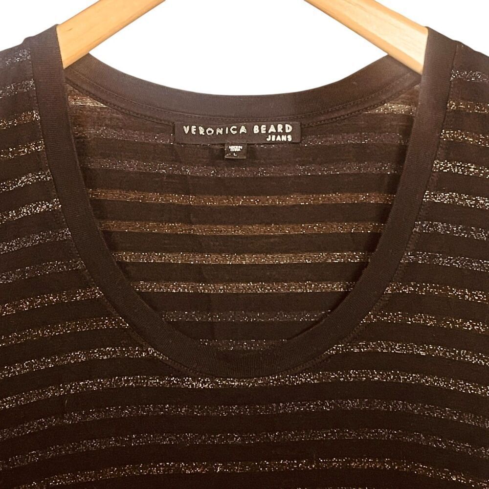 Veronica Beard | Metallic Stripe Relaxed Blouse Size L | EUC - Picture 4 of 9